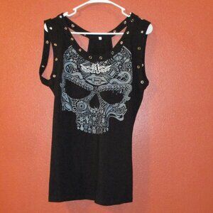 Skull Shirt Woman XX Large Black Gray White Outdoors Biker BBQ Party Tank Top